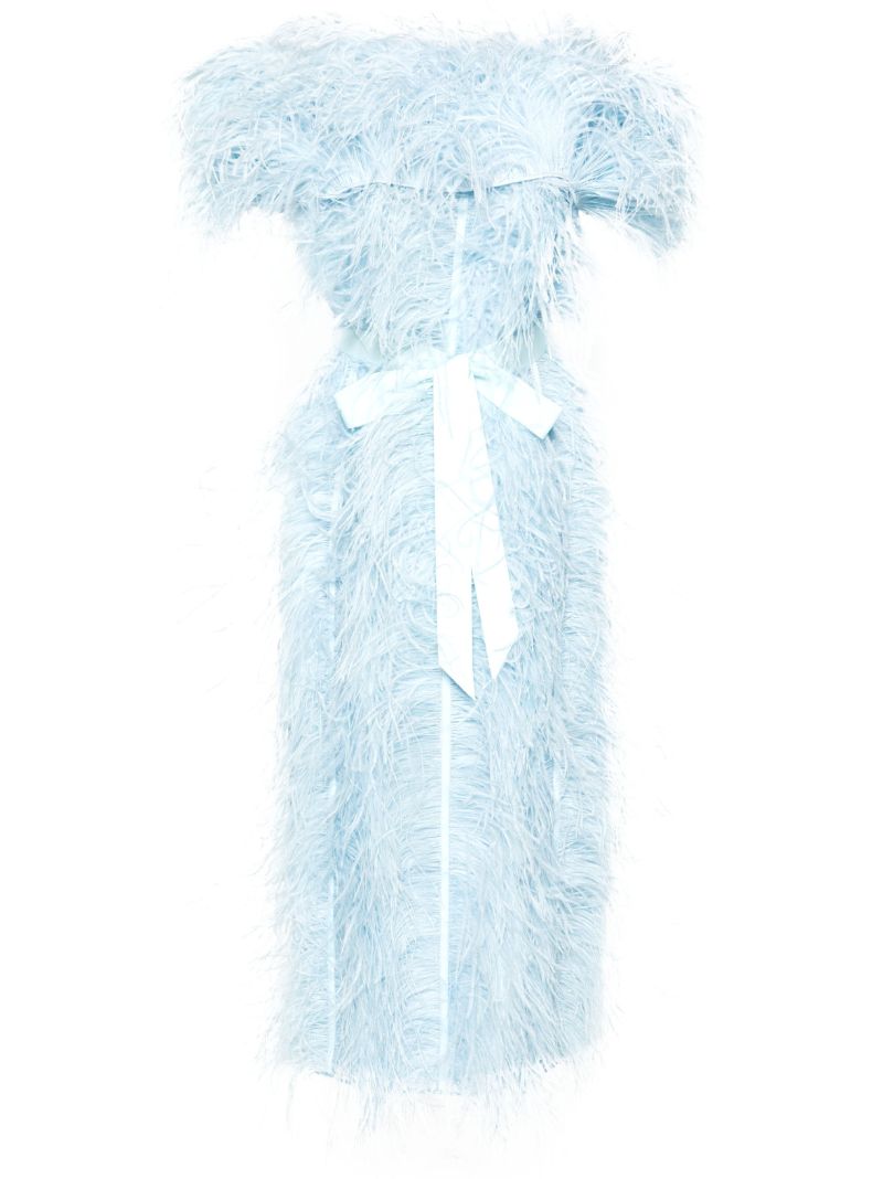 Blue Angelina Feather-embellished Midi Dress