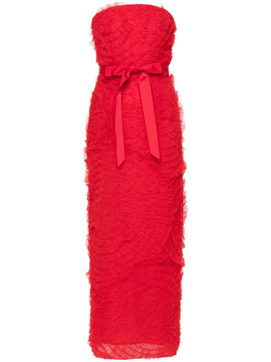 Red Monica Embroidered Tulle Gown