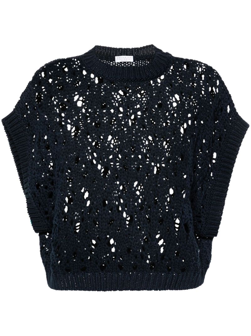Blue Open-knit Sleeveless Jumper