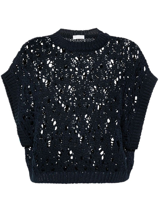 Blue Open-knit Sleeveless Jumper