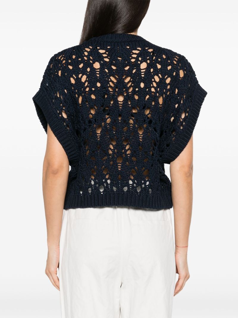 Blue Open-knit Sleeveless Jumper