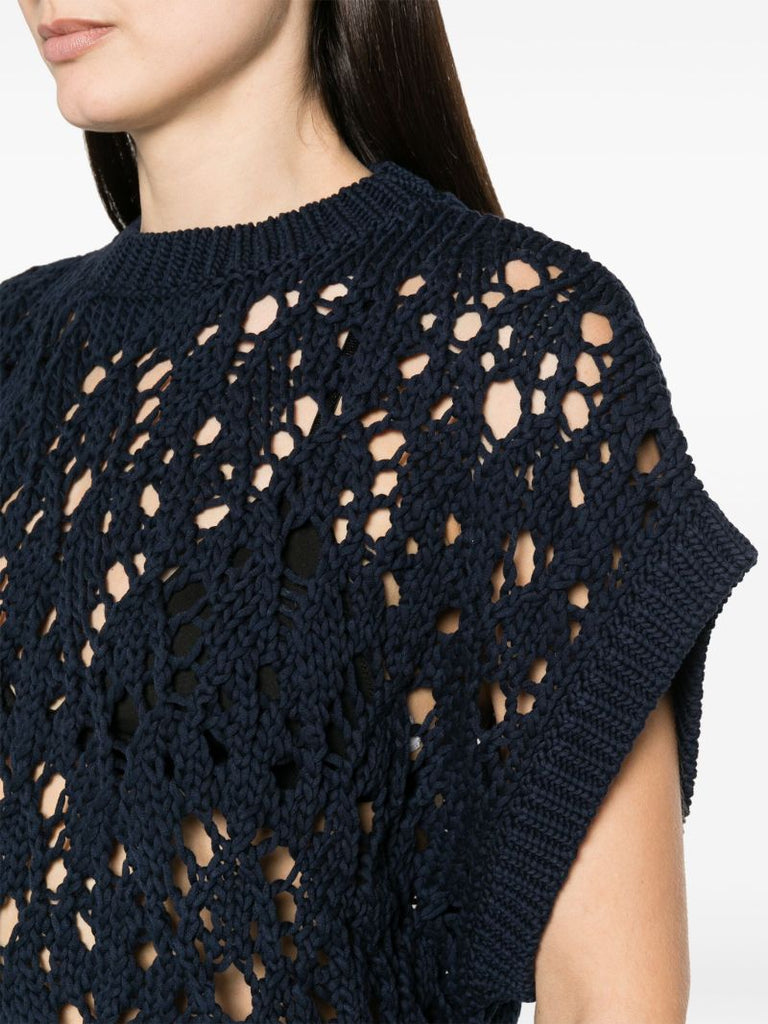 Blue Open-knit Sleeveless Jumper