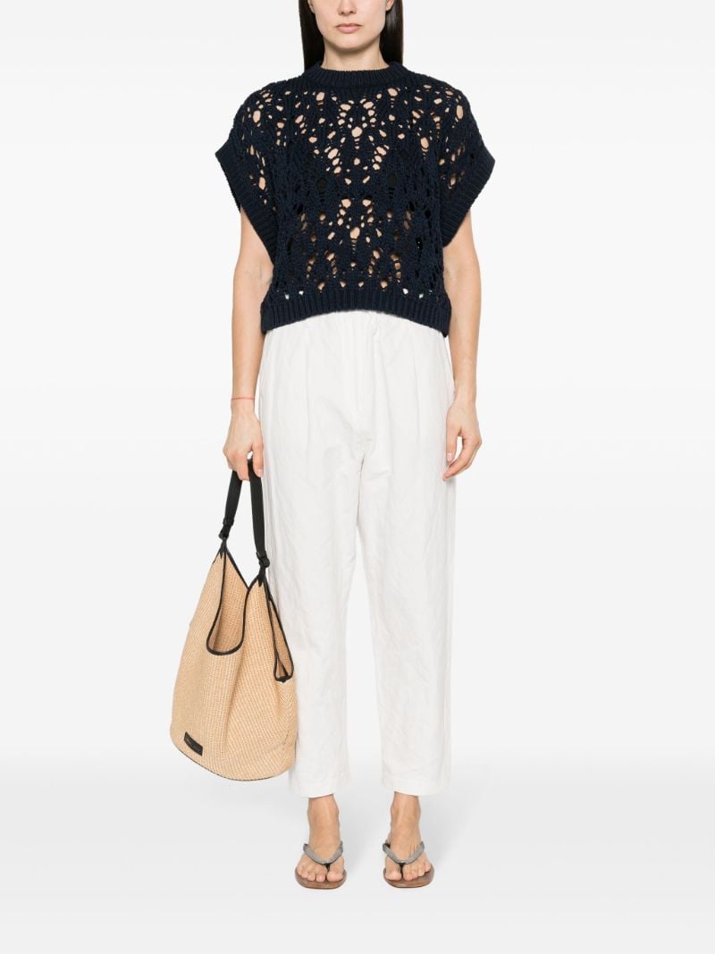Blue Open-knit Sleeveless Jumper