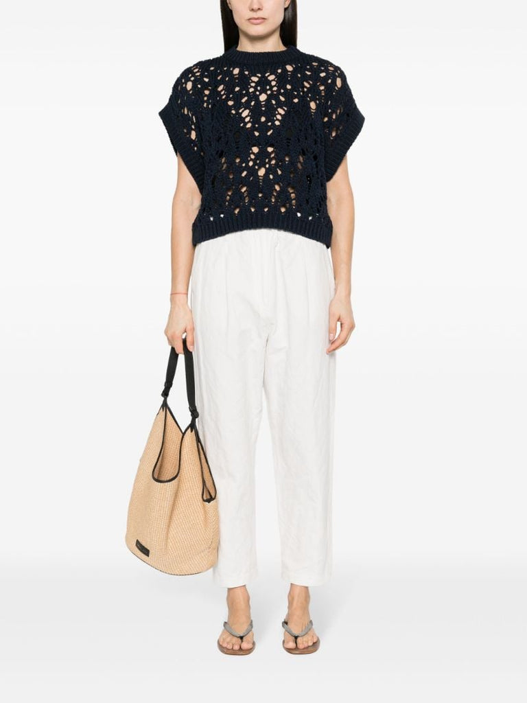 Blue Open-knit Sleeveless Jumper