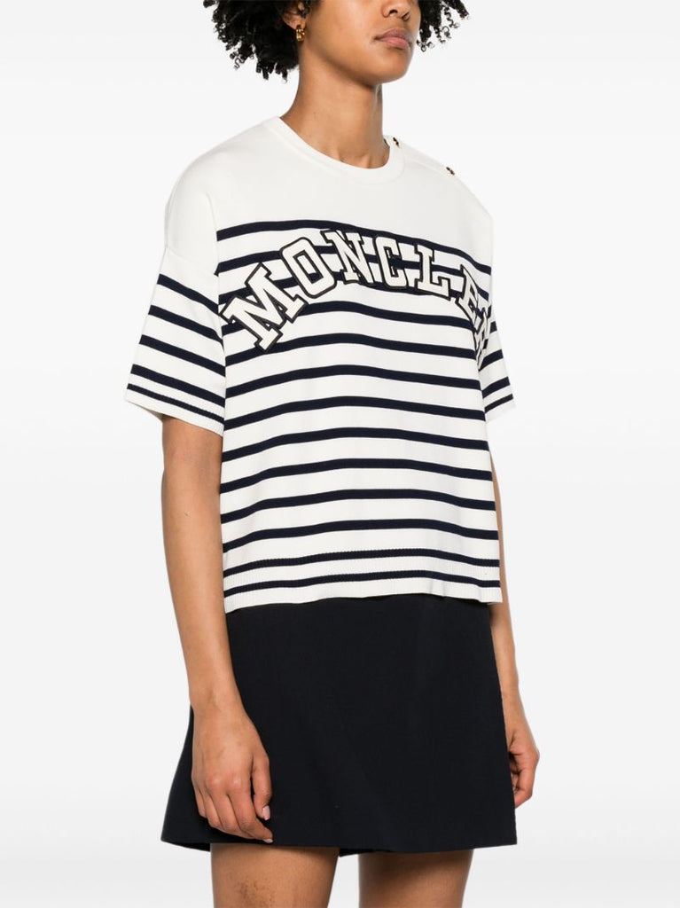 White Striped Logo Lettering T-shirt