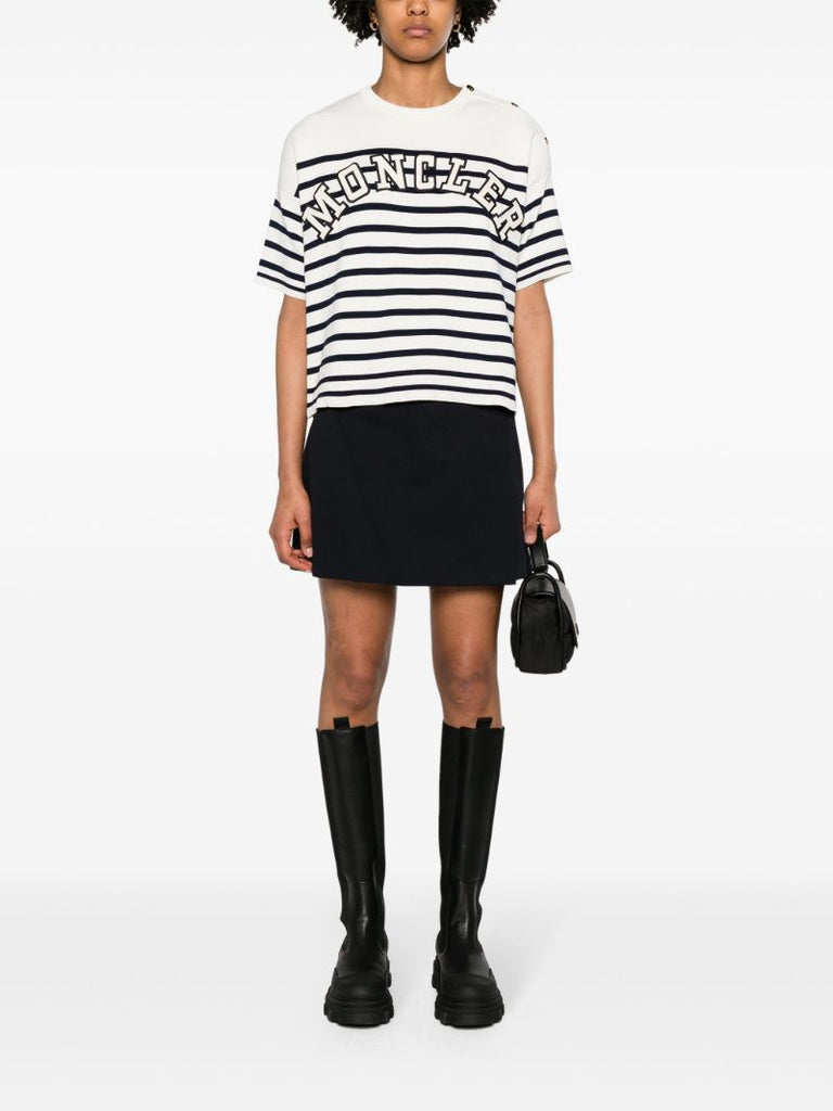 White Striped Logo Lettering T-shirt