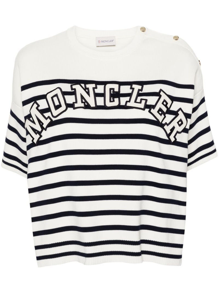 White Striped Logo Lettering T-shirt