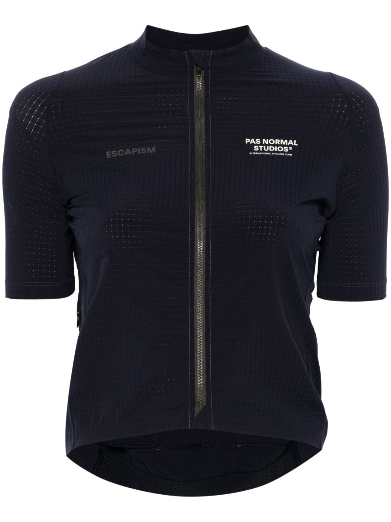 Blue Logo Print Cycling Top