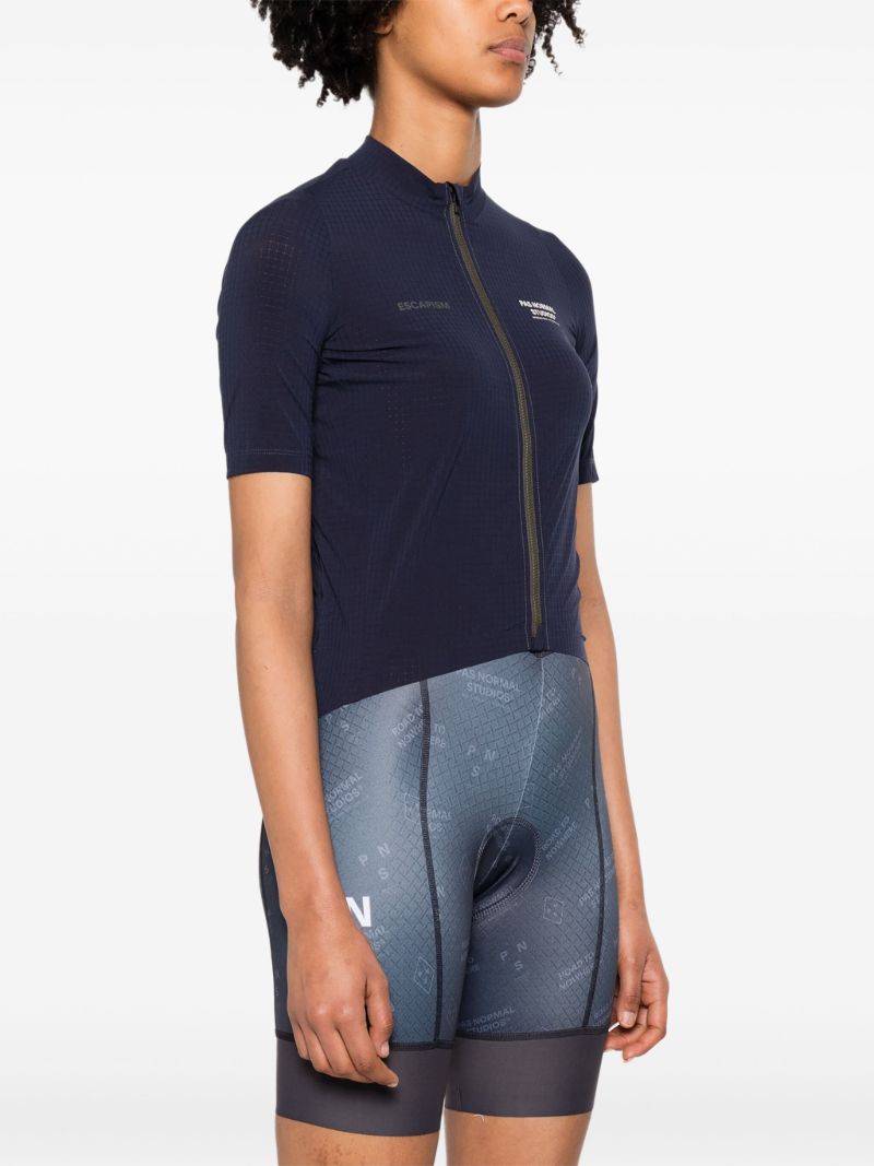 Blue Logo Print Cycling Top