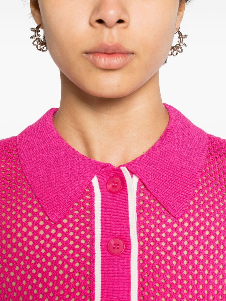 Pink Sindra Open-knit Polo Shirt