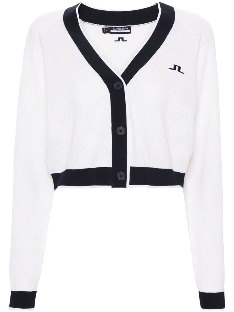 Neutral Thorina Diamond-jacquard Cardigan