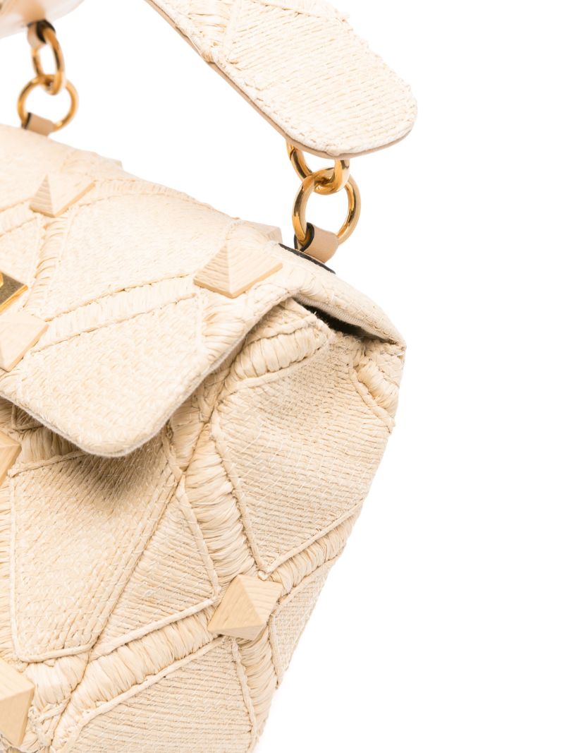 Neutral Roman Stud Raffia Tote Bag