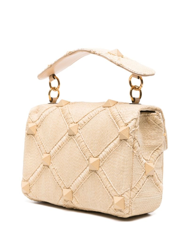 Neutral Roman Stud Raffia Tote Bag
