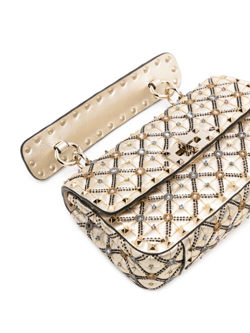 Beige Bead-embellished Metallic Tote Bag