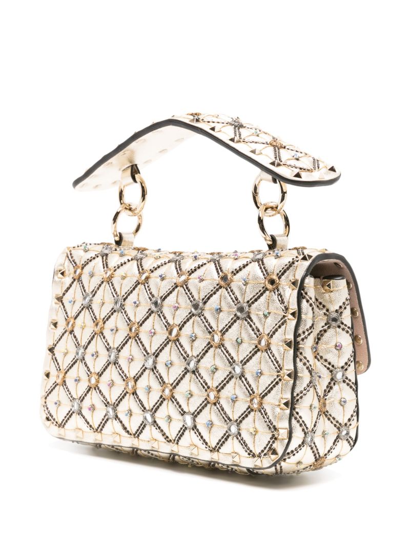 Beige Bead-embellished Metallic Tote Bag