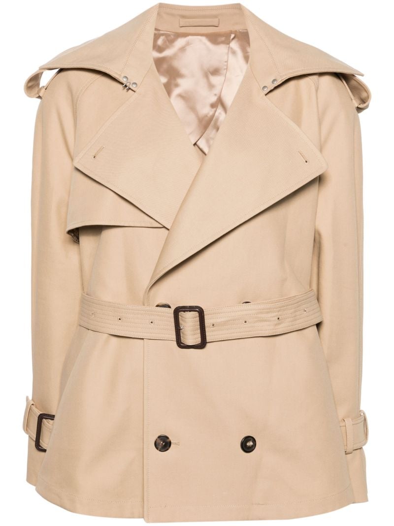 Khaki Beige Cotton Double-breasted Short Coat