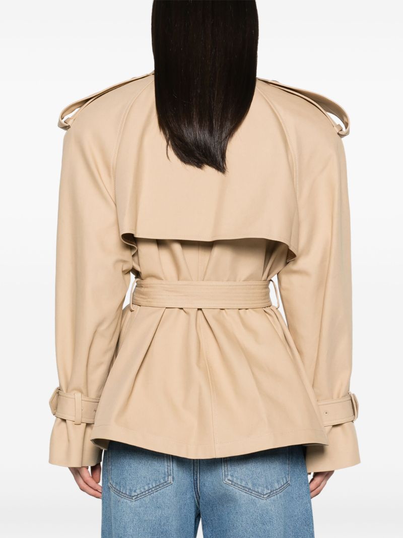 Khaki Beige Cotton Double-breasted Short Coat