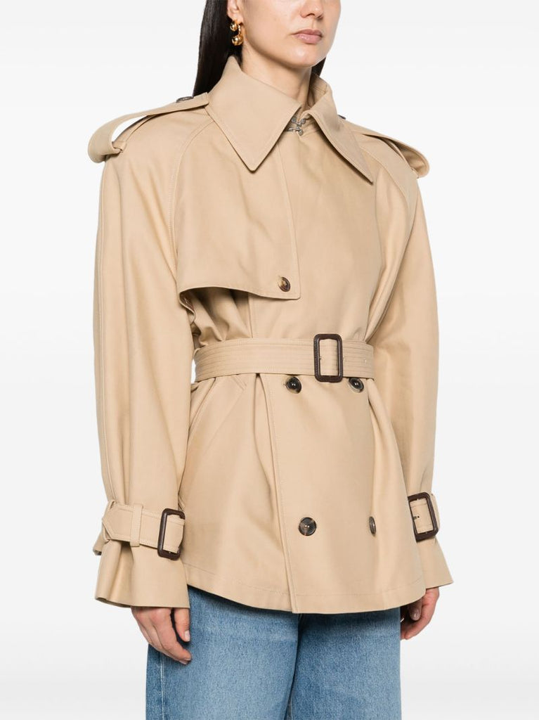 Khaki Beige Cotton Double-breasted Short Coat
