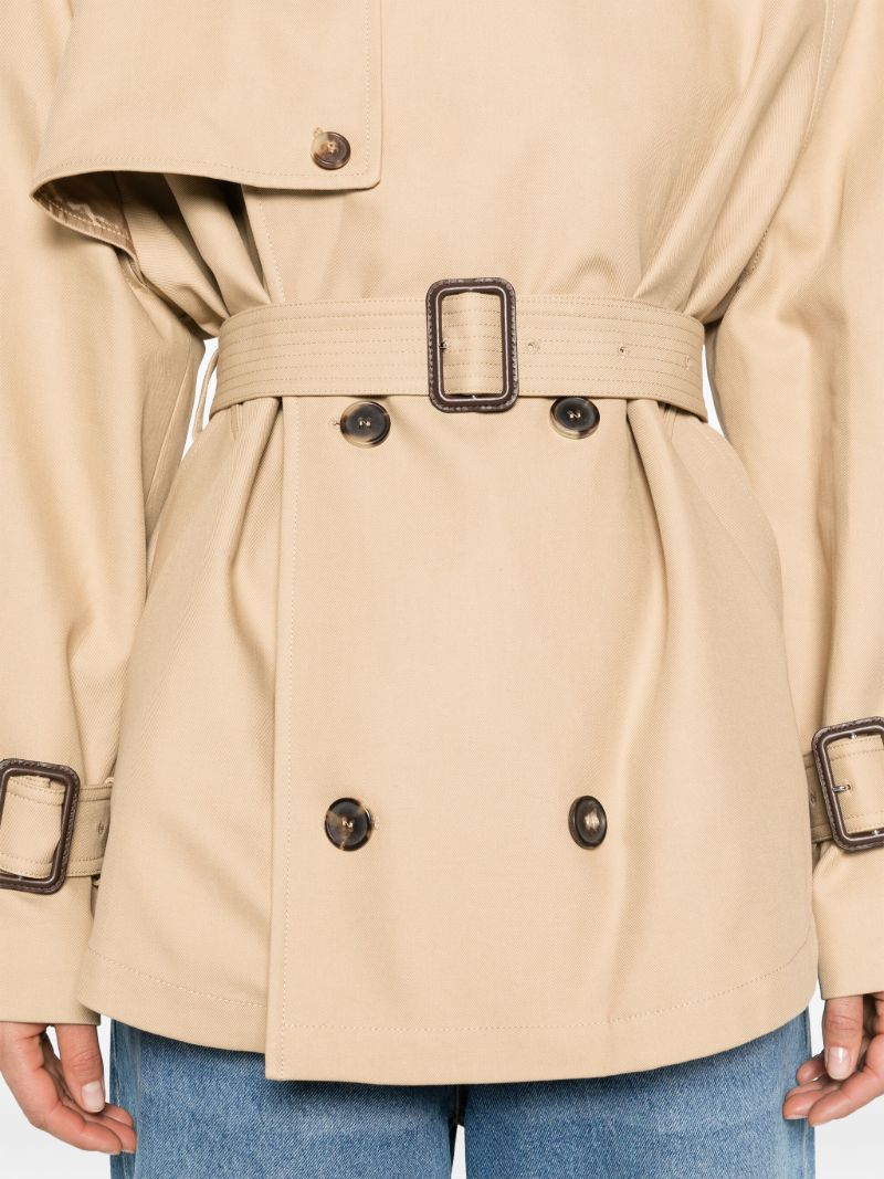 Khaki Beige Cotton Double-breasted Short Coat