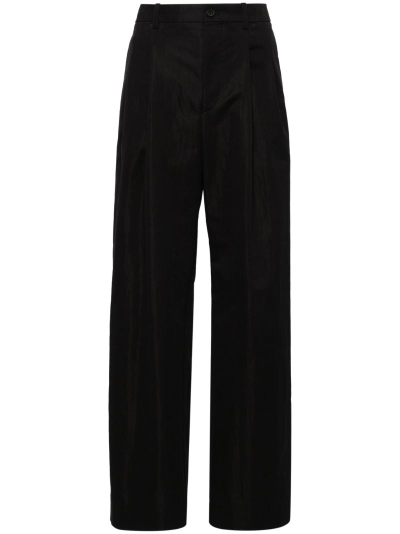 Black Micro Pleated Tailored Trousers