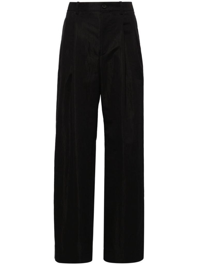 Black Micro Pleated Tailored Trousers