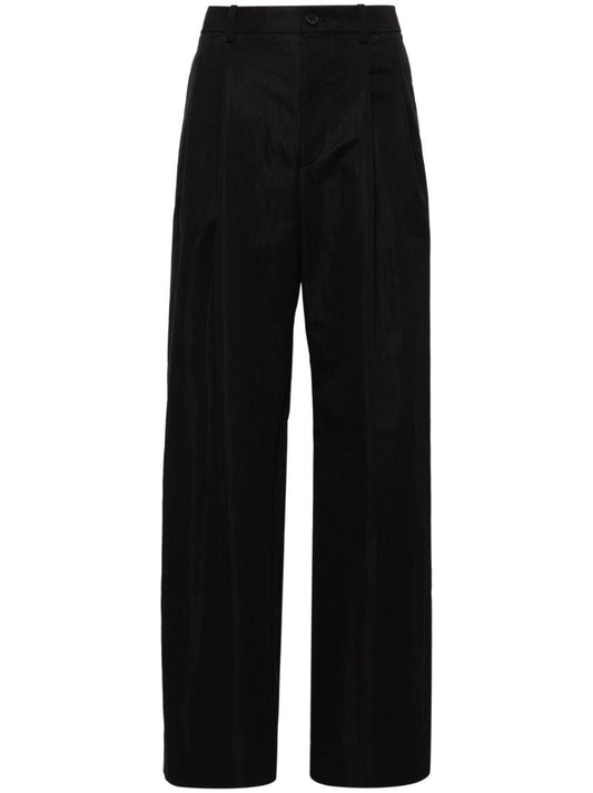 Black Micro Pleated Tailored Trousers