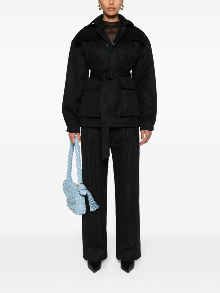Black Micro Pleated Tailored Trousers