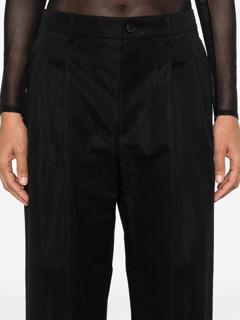 Black Micro Pleated Tailored Trousers