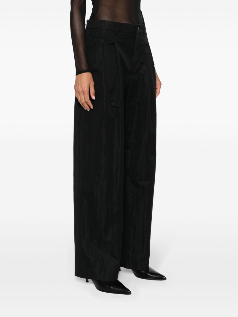 Black Micro Pleated Tailored Trousers