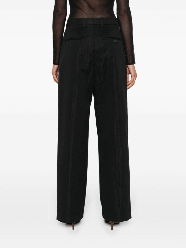 Black Micro Pleated Tailored Trousers