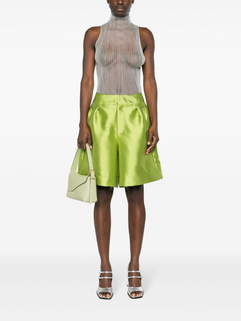 Green Tailored Taffeta Shorts