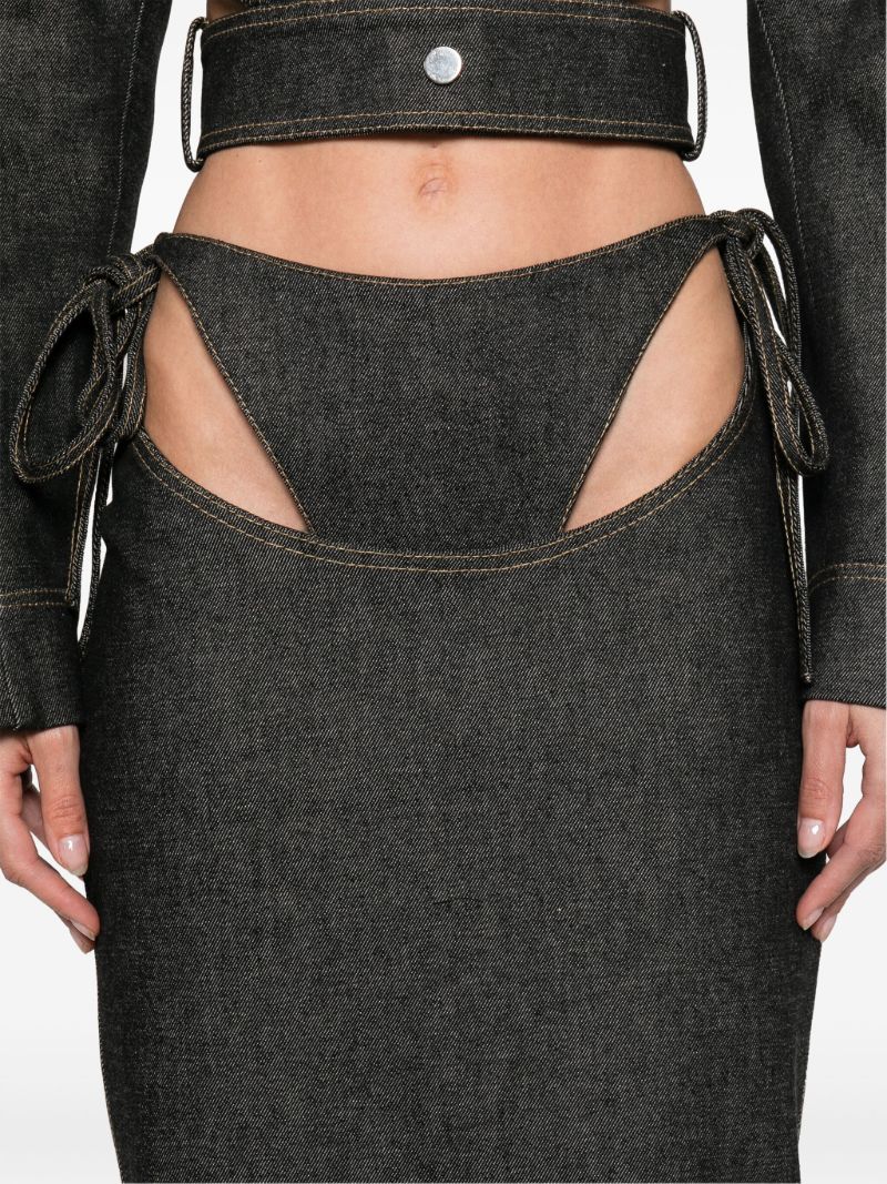Grey Cut-out Denim Maxi Skirt