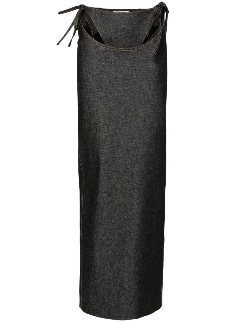 Grey Cut-out Denim Maxi Skirt