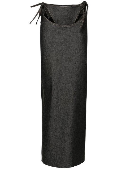 Grey Cut-out Denim Maxi Skirt