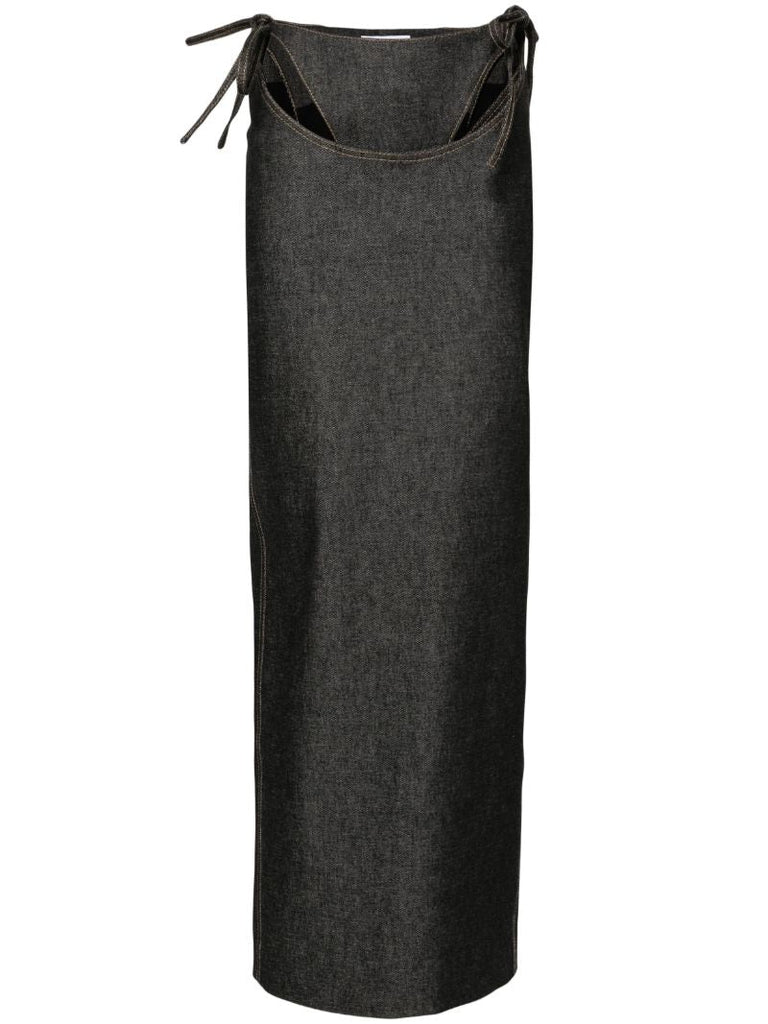 Grey Cut-out Denim Maxi Skirt