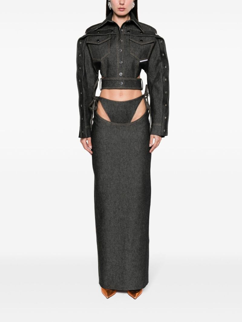 Grey Cut-out Denim Maxi Skirt