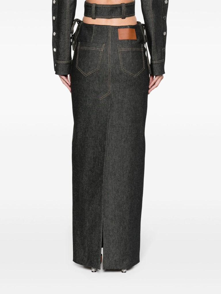 Grey Cut-out Denim Maxi Skirt