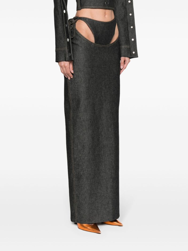 Grey Cut-out Denim Maxi Skirt