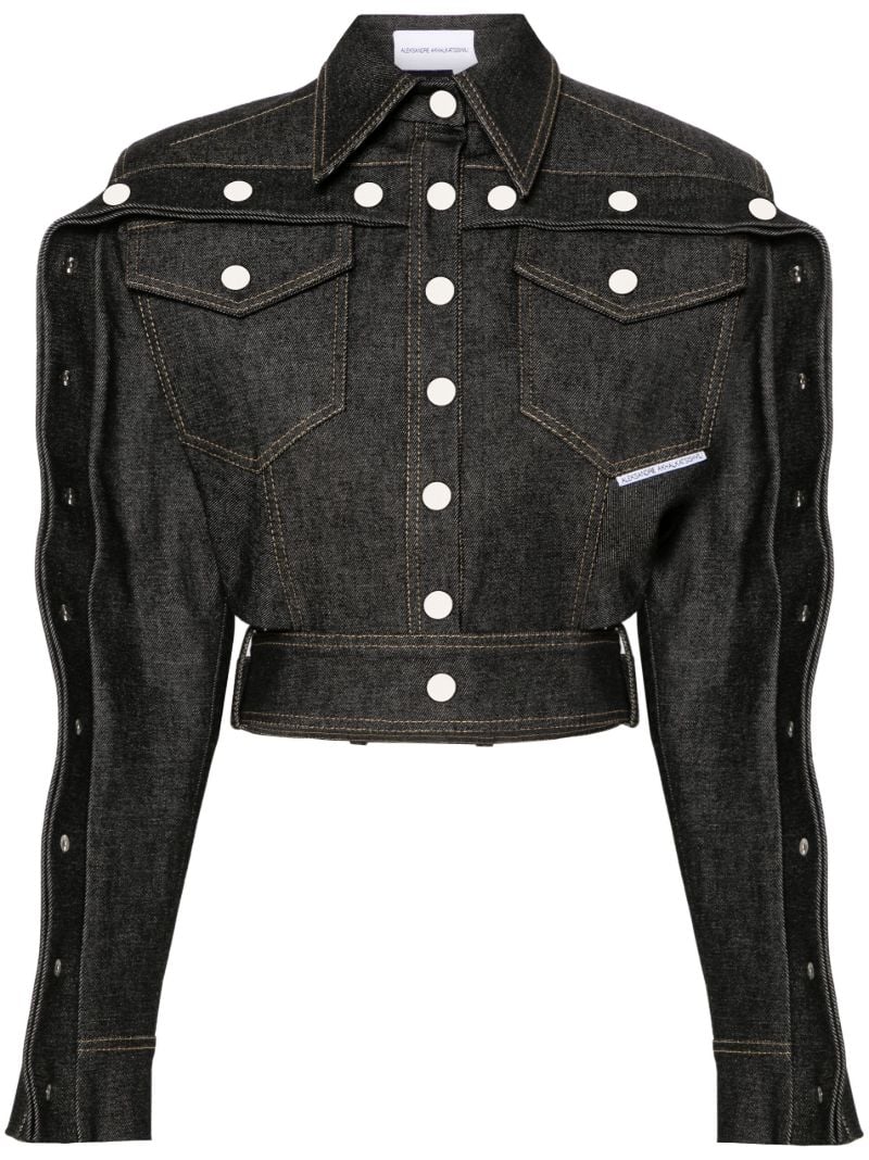 Grey Cut-out Cropped Denim Jacket