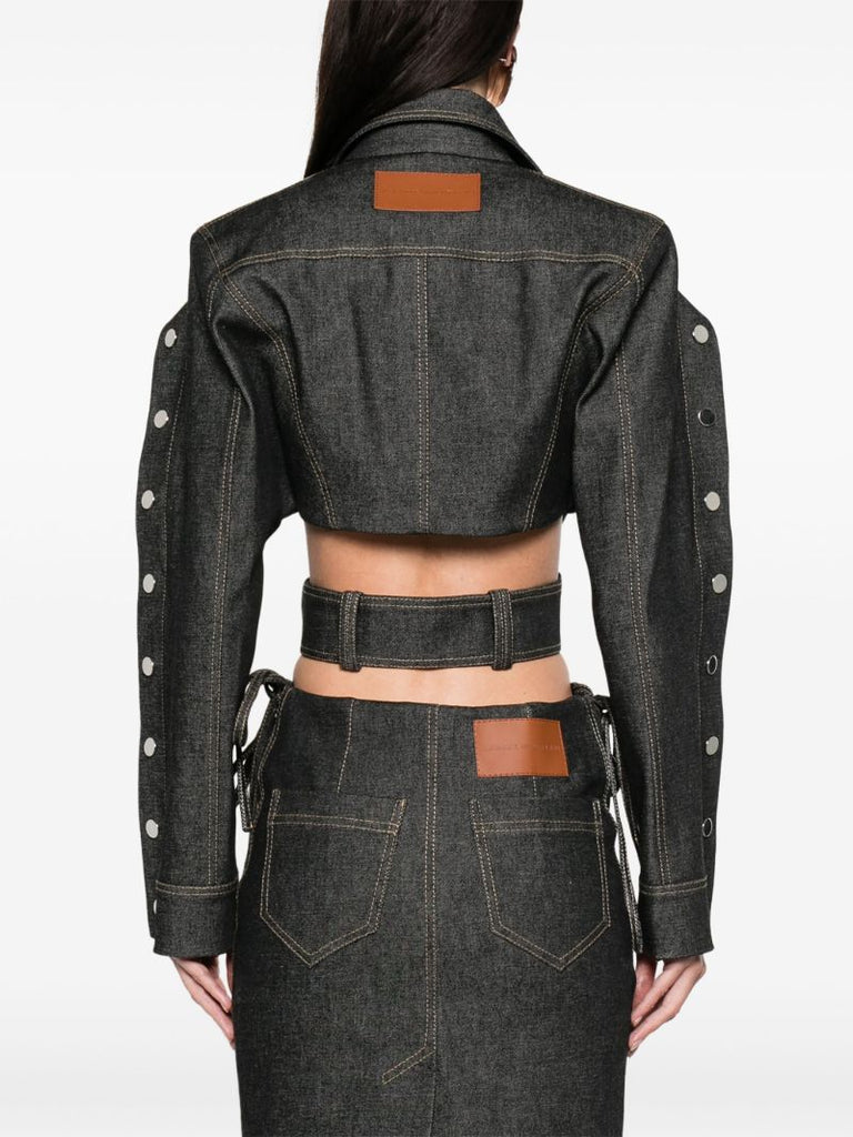 Grey Cut-out Cropped Denim Jacket