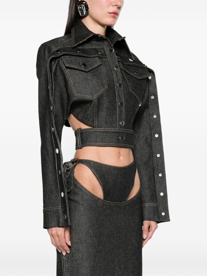 Grey Cut-out Cropped Denim Jacket
