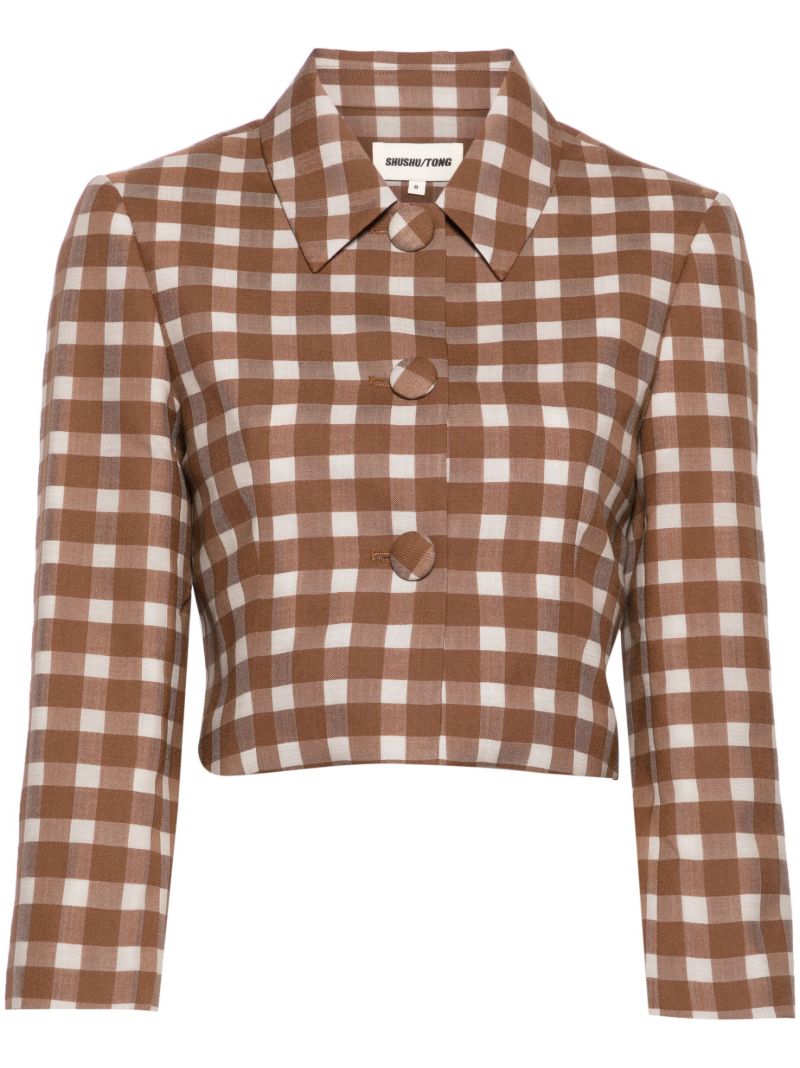 Brown Gingham-check Cropped Jacket