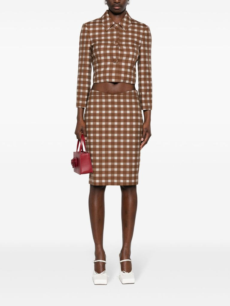Brown Gingham-check Cropped Jacket