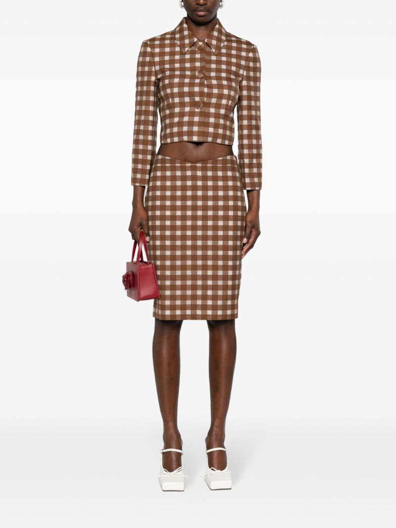 Brown Gingham-check Cropped Jacket