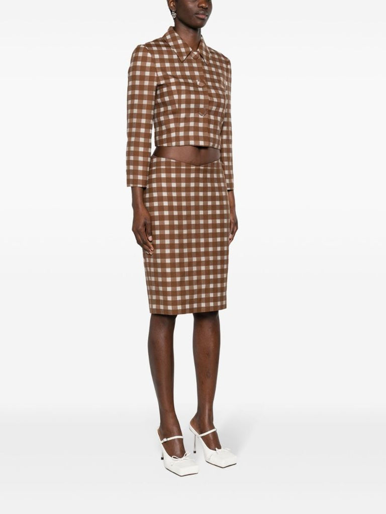 Brown Gingham-check Cropped Jacket