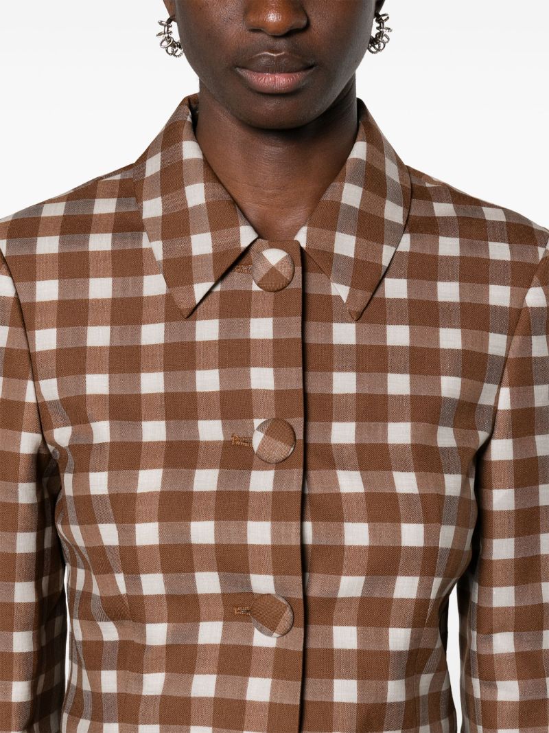 Brown Gingham-check Cropped Jacket