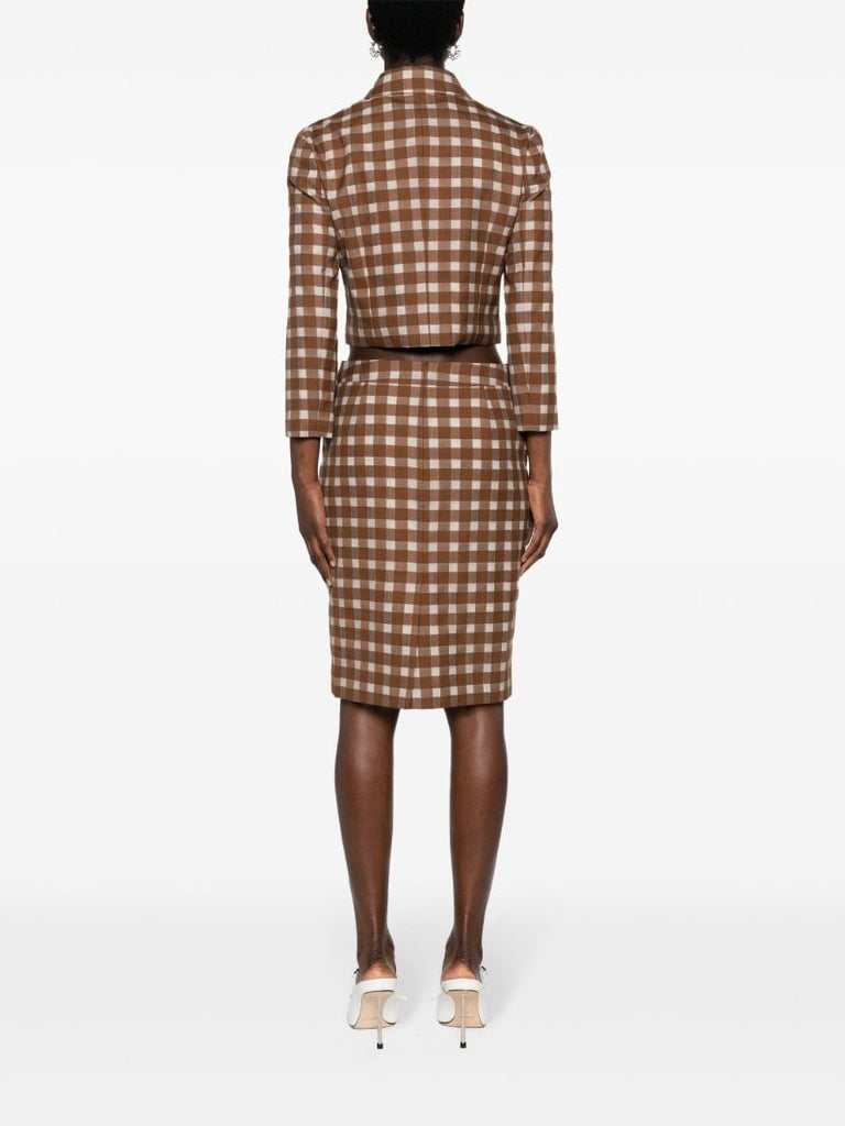 Brown Gingham-check Cropped Jacket