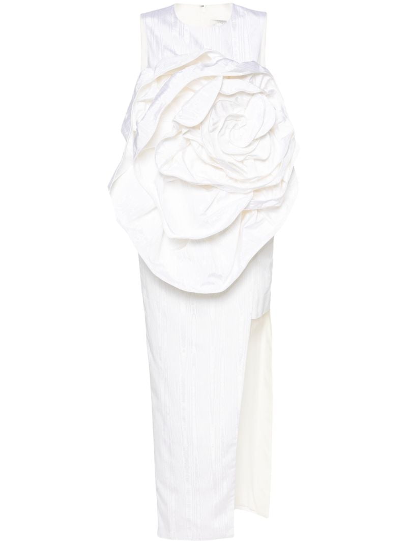 White Aphrodite Floral-appliquÃ_x0083_Â© Midi Dress