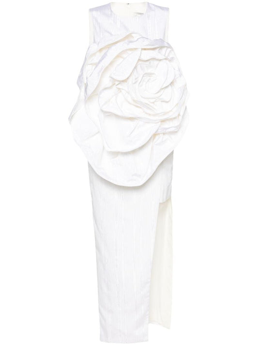 White Aphrodite Floral-appliquÃ_x0083_Â© Midi Dress