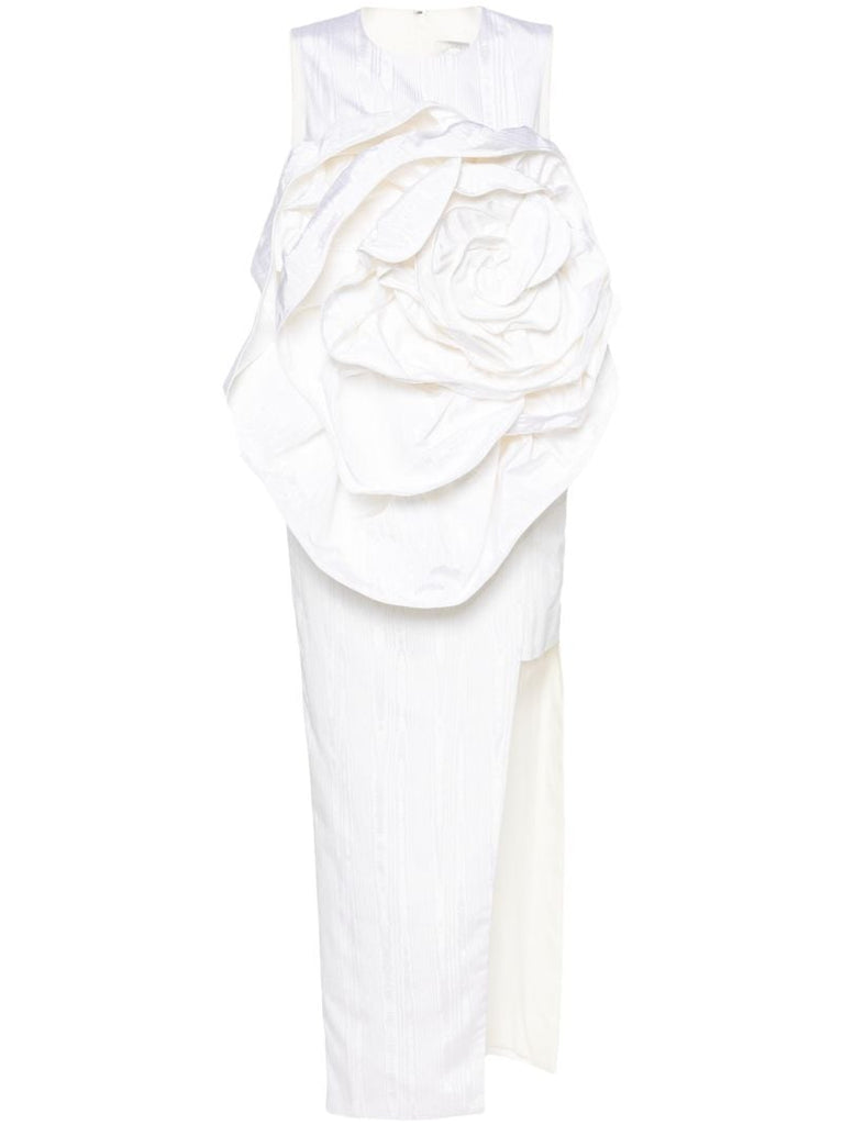 White Aphrodite Floral-appliquÃ_x0083_Â© Midi Dress